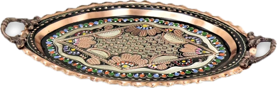 Rose-pattern oval tray, 35 cm, copper