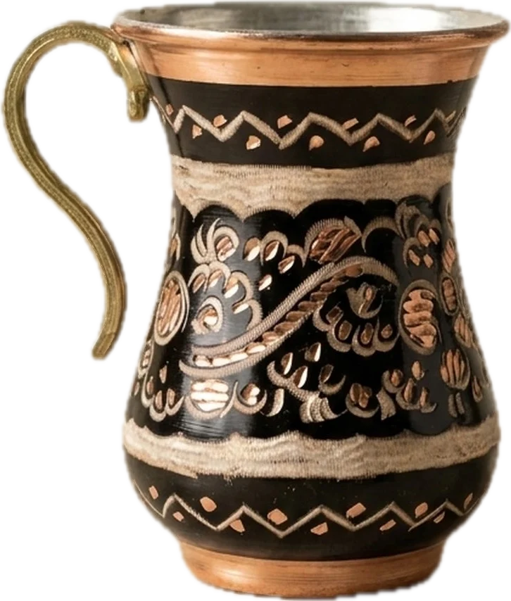 Copper cup, 220 ml, hand-engraved, black finish