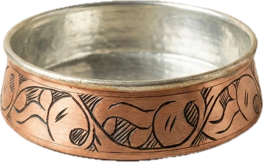 Rumi-pattern nut bowl, red copper